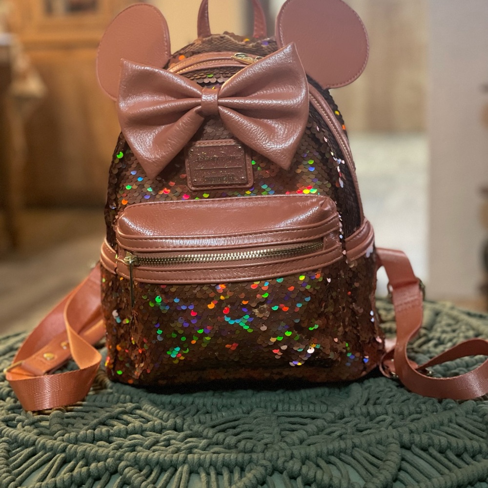 Loungefly Disney Parks Iridescent Sequin Bow Ears Backpack